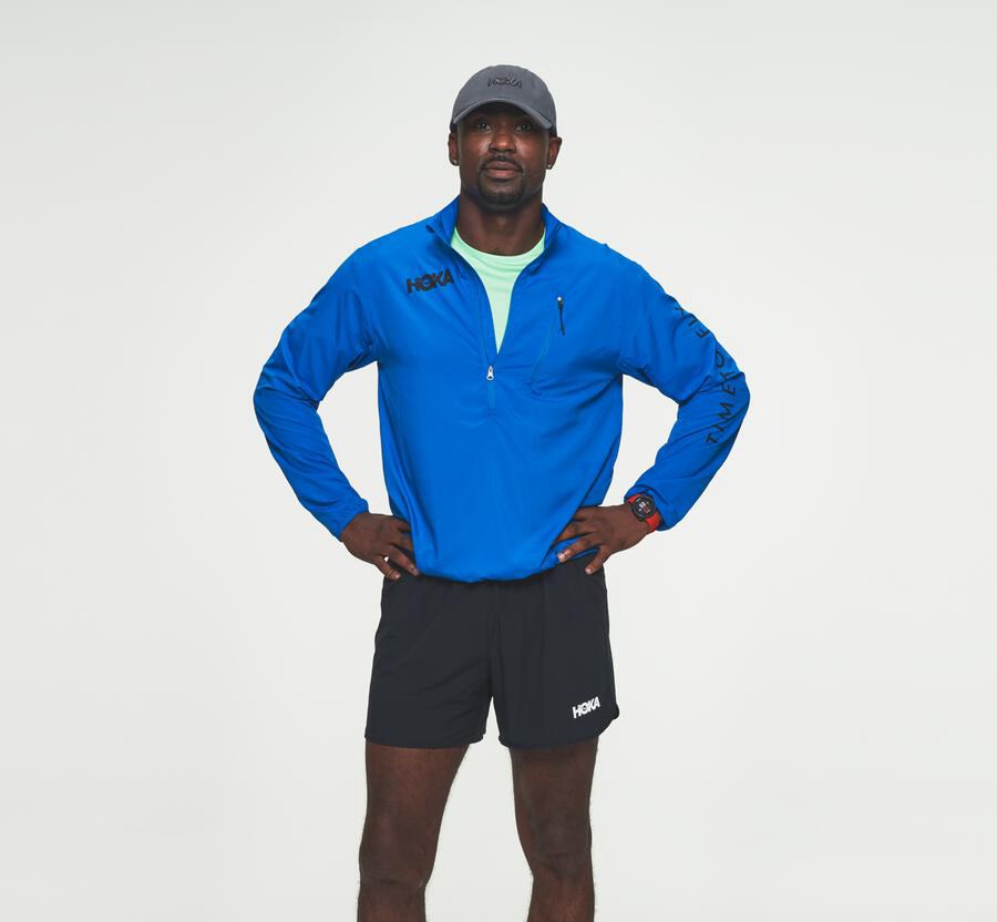 Jackets Mens - Hoka One One Wind-Resistant - Blue - GMJQFLO-81